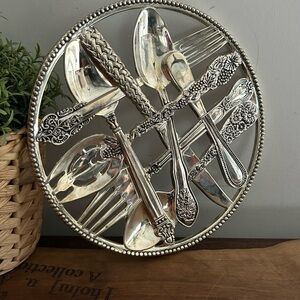 Godinger Silver Art Co RoundSilverplated Utensils Trivet or Wall Art Plaque 9”D